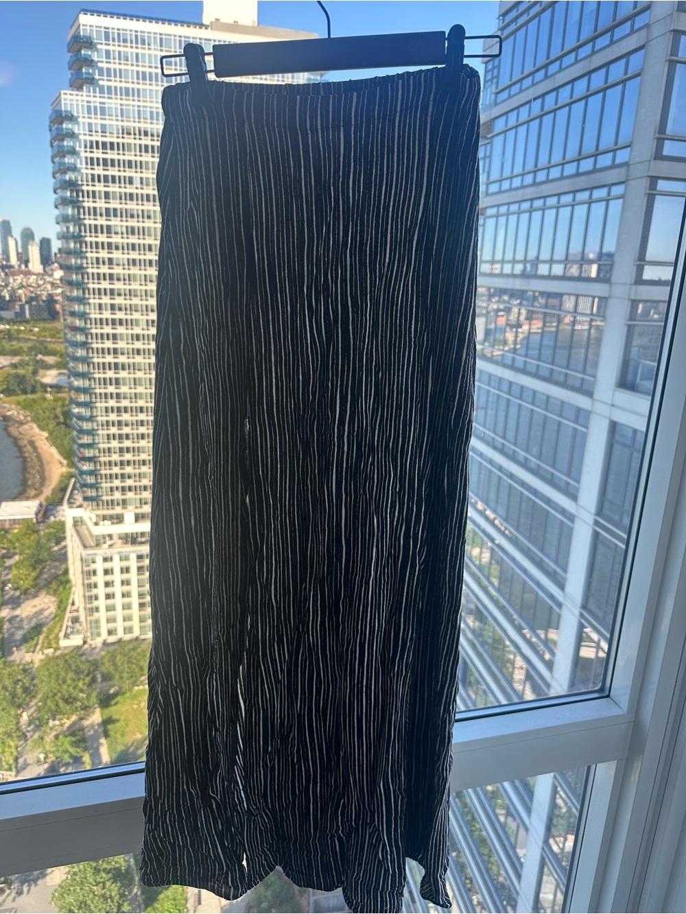 Black Pleated Maxi Skirt with White Pinstripes